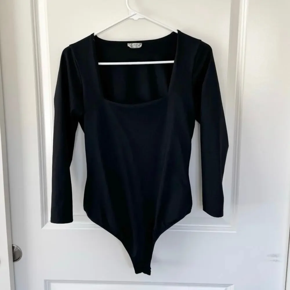 Free People Intimately Free Truth Or Square Bodysuit Black Medium